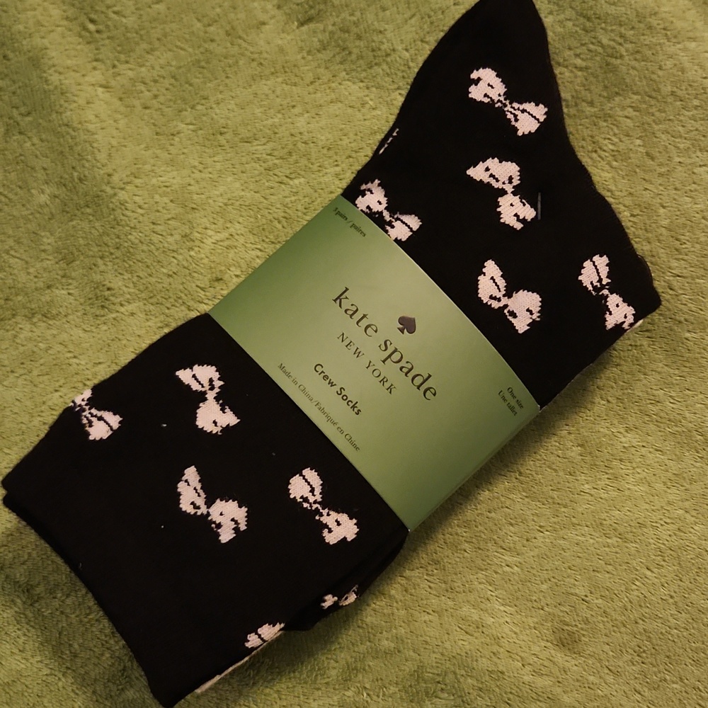 Kate Spade Crew Sock 3 Pack- White, Black And Black With White Bows NWT